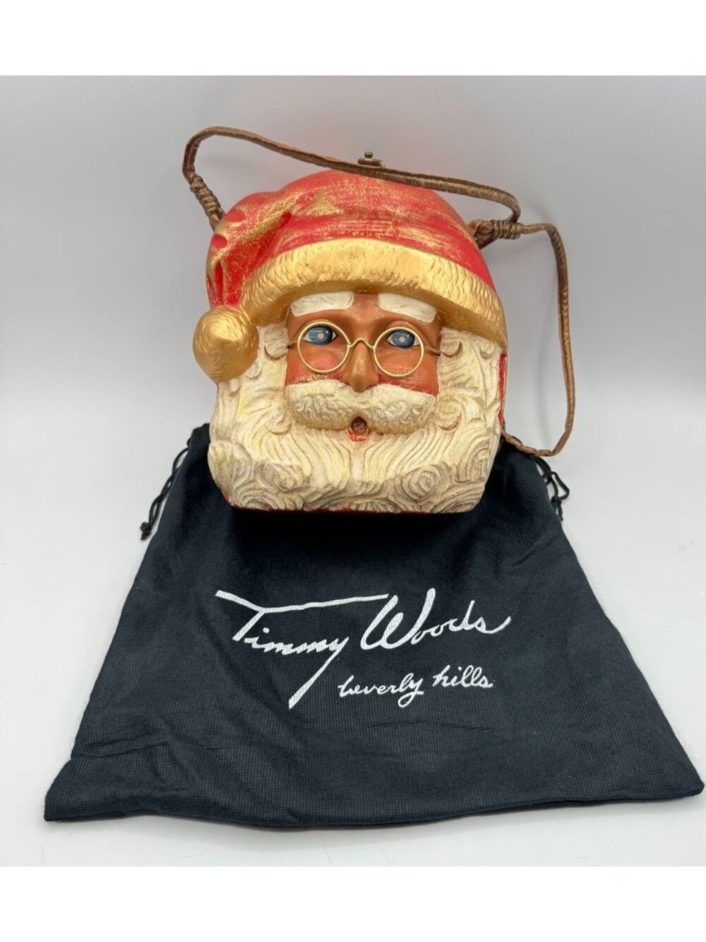 Hand-Carved Santa Claus Wooden Handbag By Timmy Woods Beverly Hills